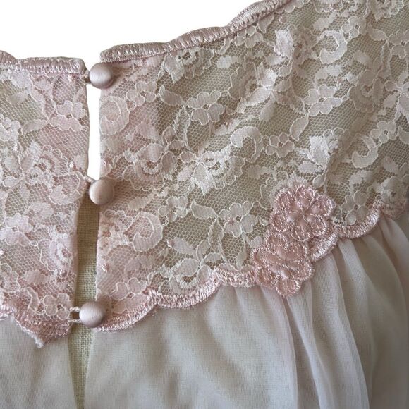 Vintage Warners Pastel Pink Lace and Chiffon Sheer Nightie Chemise Cover Up - Picture 3 of 8